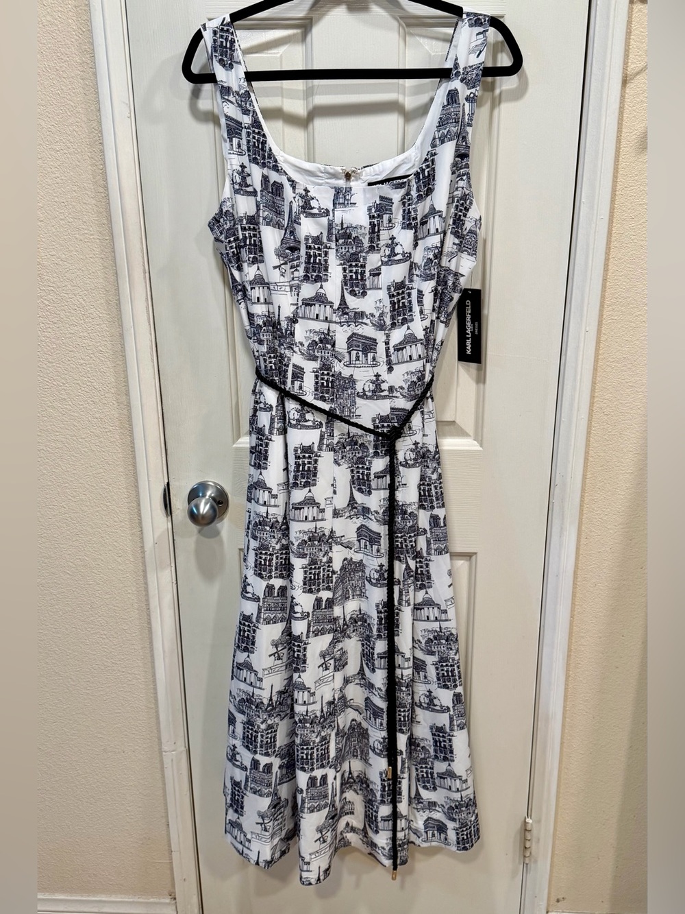 Karl Lagerfeld White Midi Dress with Black Architectural Print